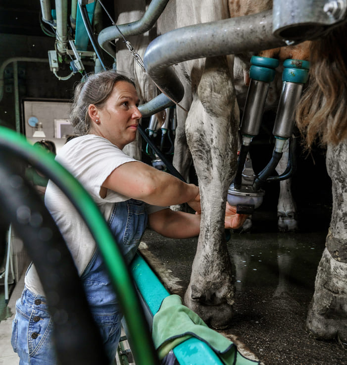 Mise en situation du travail de Marina Studer et Peter Hager, producteurs de lait